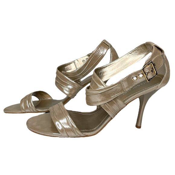 Gianni Bini Gold Strappy Heels Leather Made In Brazil Size 11M Shimmer Gold - Picture 6 of 13